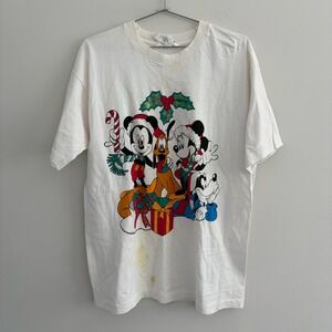 Vintage Disney Mickey Jerry Leigh Christmas T Shirt White Mens One Size